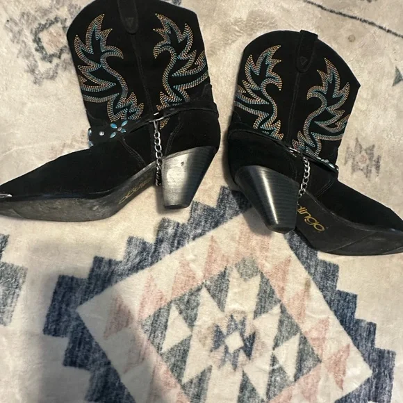 Dingo Victoria Black Western Boots with Turquoise Embroidery sz 9.5 - Picture 3 of 9